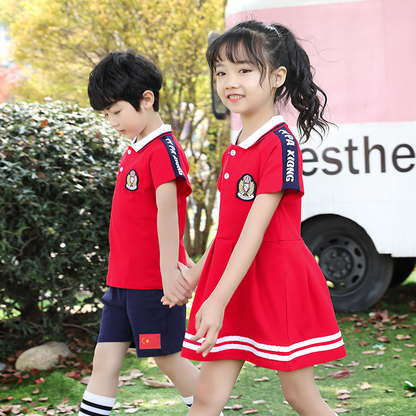 Girls’ Colorblock Short Sleeve Dress – Summer Collared Casual Dress