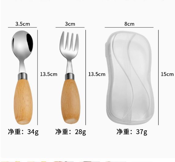304 stainless steel children's tableware wooden-handled spoons and forks
