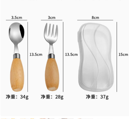 304 stainless steel children's tableware wooden-handled spoons and forks
