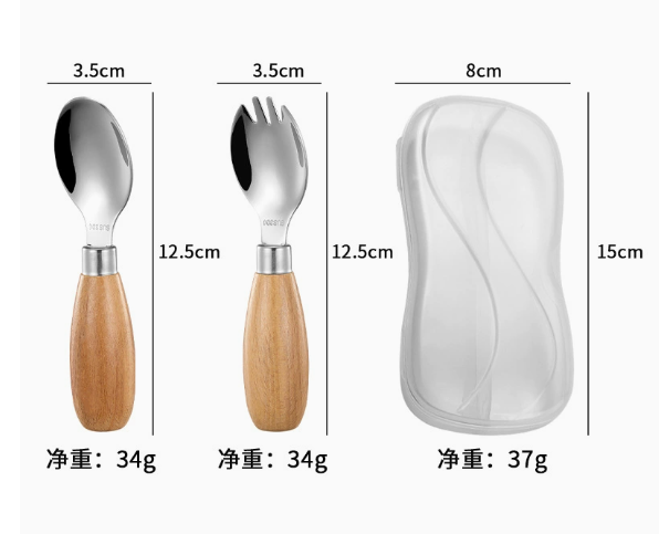 304 stainless steel children's tableware wooden-handled spoons and forks