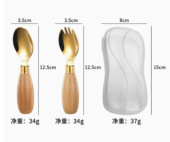 304 stainless steel children's tableware wooden-handled spoons and forks