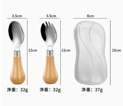 304 stainless steel children's tableware wooden-handled spoons and forks