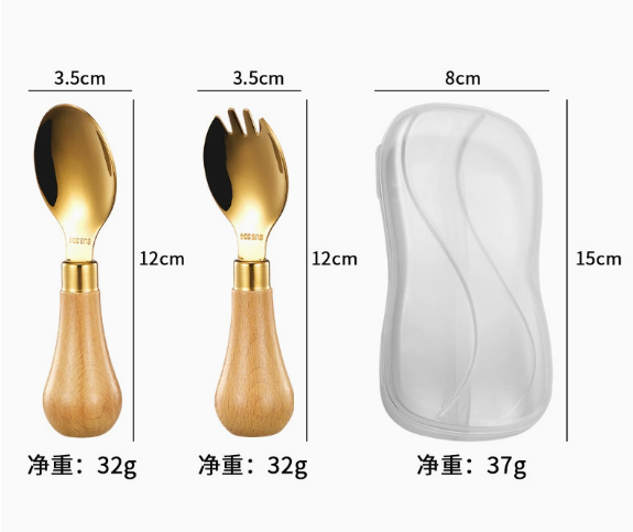 304 stainless steel children's tableware wooden-handled spoons and forks