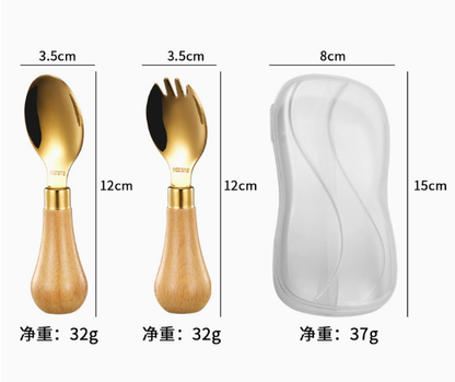 304 stainless steel children's tableware wooden-handled spoons and forks