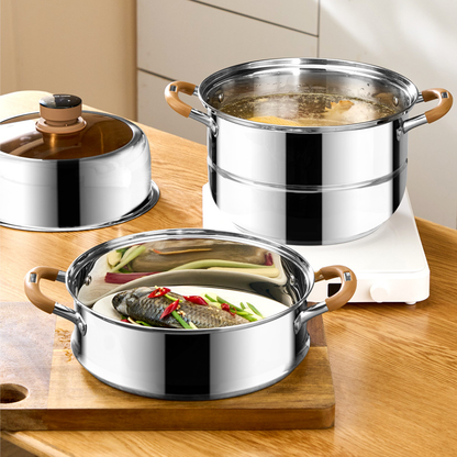 304 Stainless Steel Double-Layer Steamer with Timer – Multi-Tier Cooking Pot