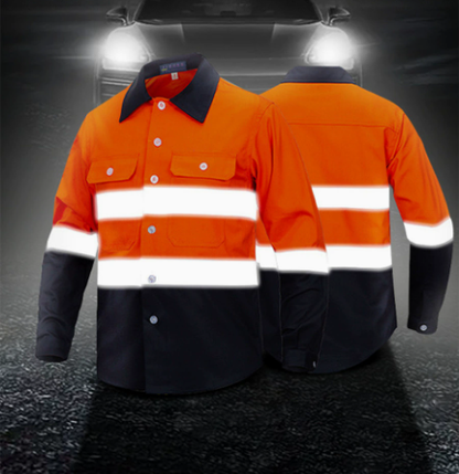 Reflective Stripe Cotton Workwear Shirt & Pants Set