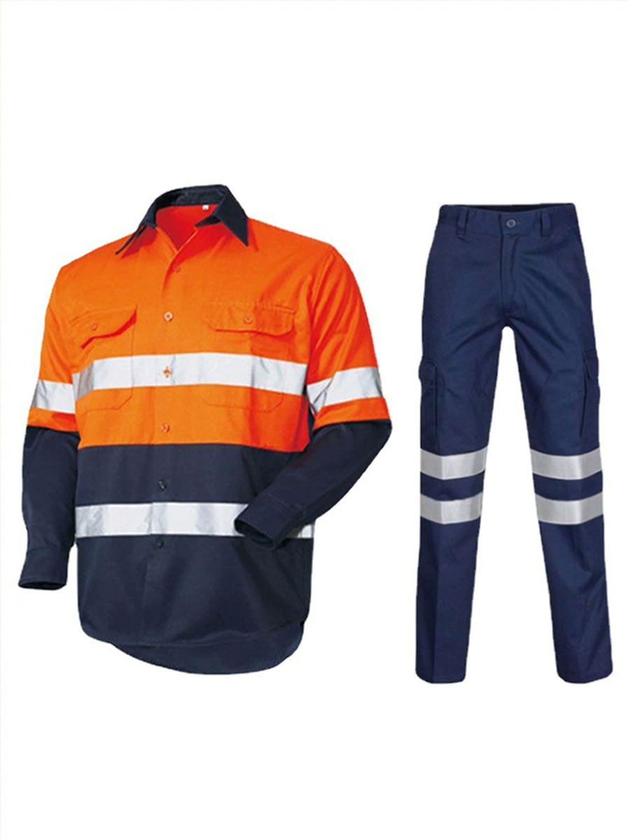 Reflective Stripe Cotton Workwear Shirt & Pants Set