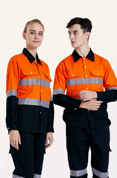 Reflective Stripe Cotton Workwear Shirt & Pants Set