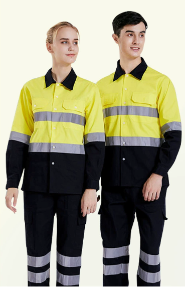 Reflective Stripe Cotton Workwear Shirt & Pants Set