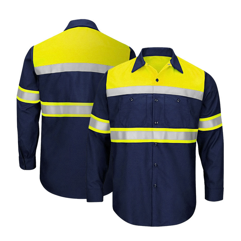 Reflective Stripe Cotton Workwear Shirt & Pants Set